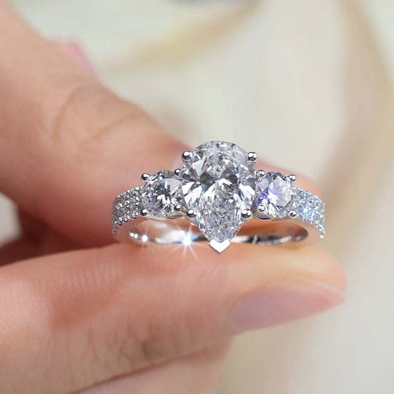 Messi Jewelry MSR-1378 14k White Gold Wedding Ring Pear Cut Real Lab Diamond Ring
