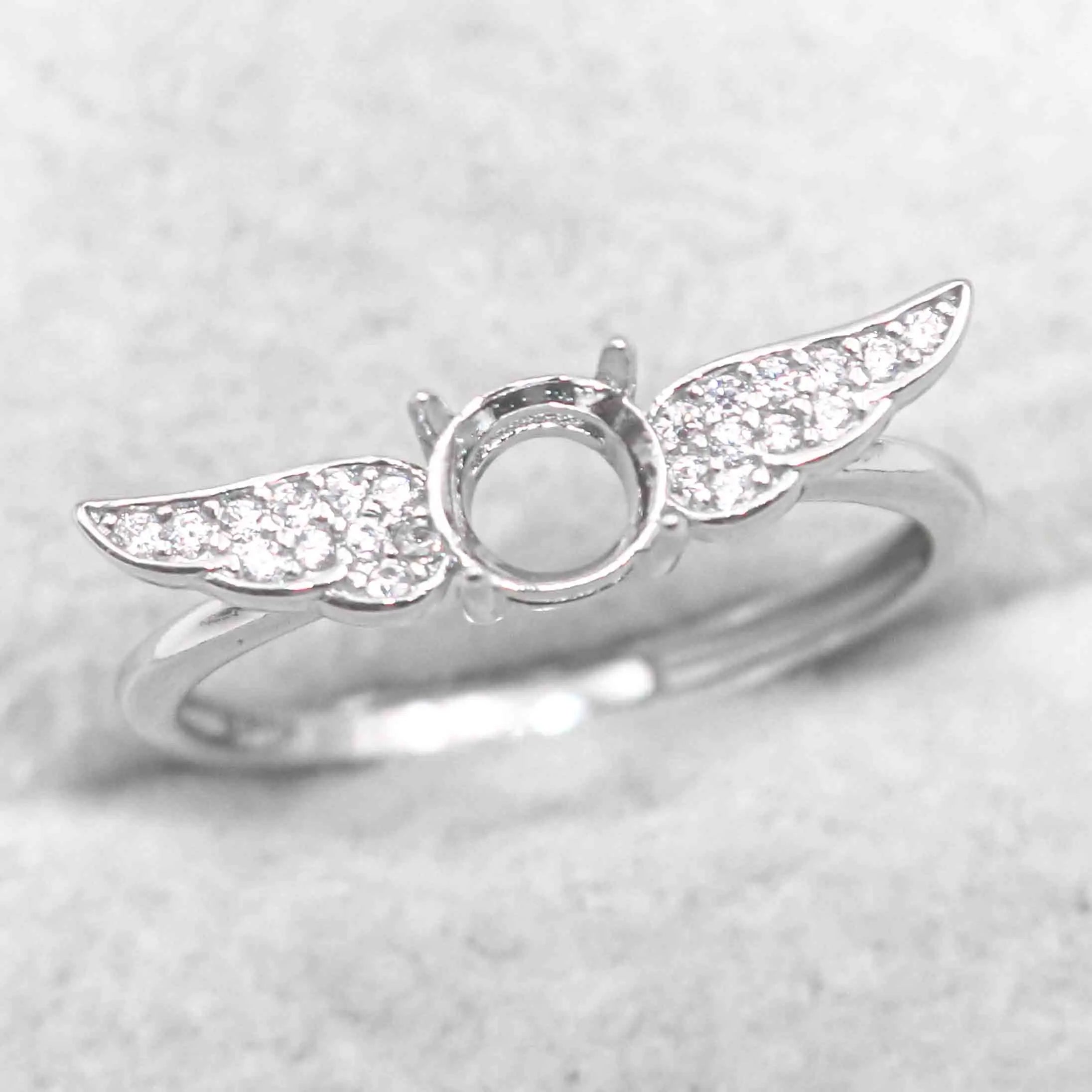 Sterling Silver 5*5mm Semi Mount Ring Empty Frame Blank Support Claw Setting S925 Base Holder Without Center Stone for DIY Inlay