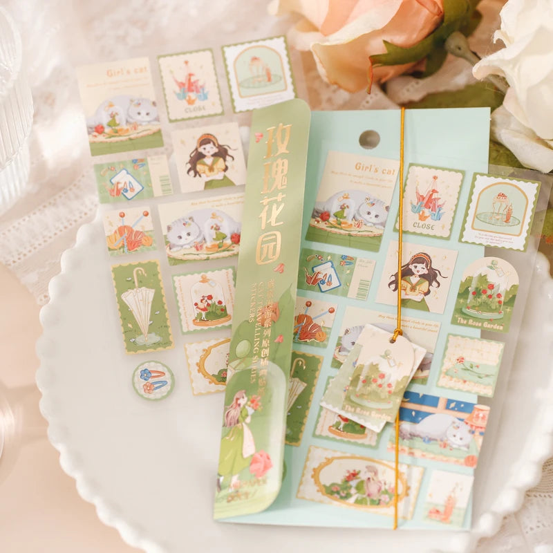 2 Pieces Pack Collection Stickers Hand-painted Books Basic Handmade Tent Decorations DIY Collage Material 4 Beautiful Models