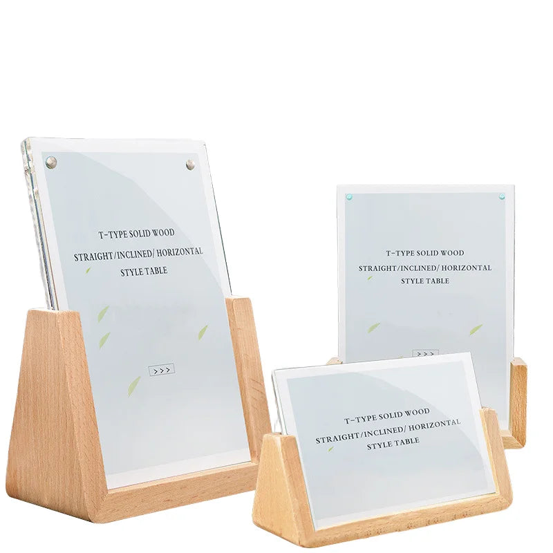 Acrylic Solid Wood Based Price List Menu Holder Advertising Card Double-sided Wooden Display Stand