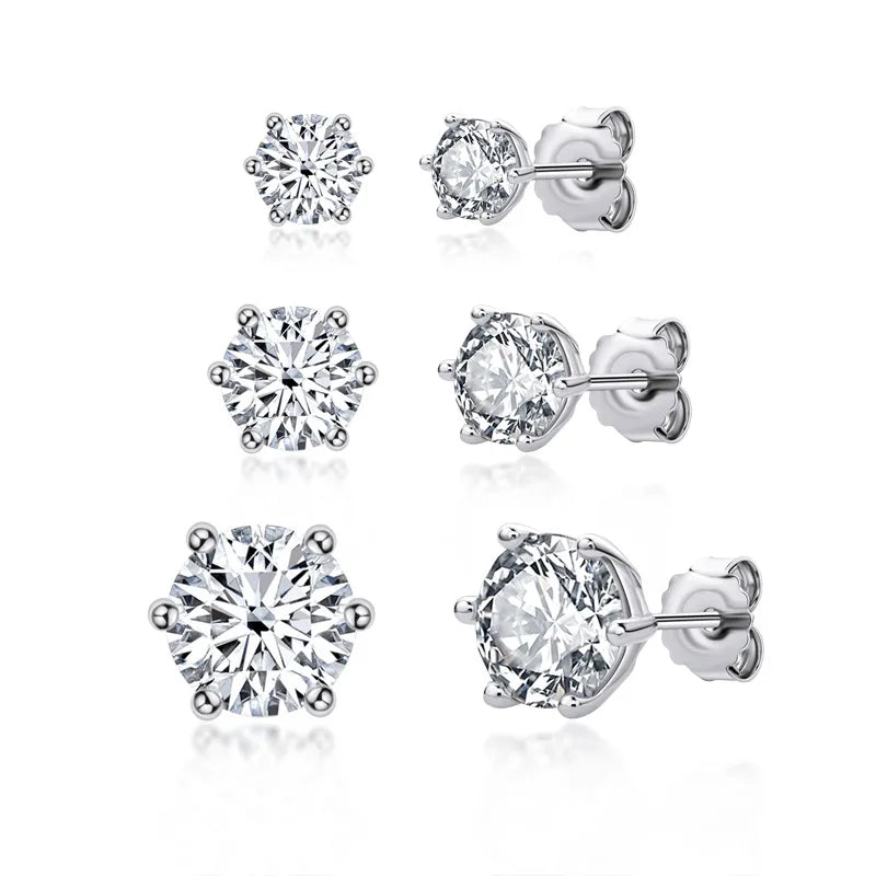 0.1-1ct Moissanite Earrings 925 Sterling Silver Gold Plated Six Claw Studs D Color VVS Diamond for Men Women GRA Luxury Jewelry