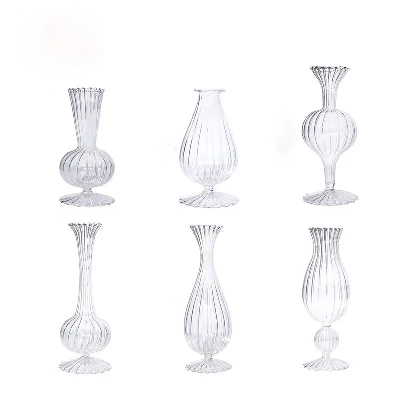 Minimalist Retro Handblown PC Glass Vase Irregular Shaped Transparent Striped for Wedding or Home Wall Decoration