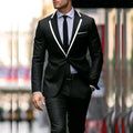 Elegant Black Men's Suits 2 Piece Jacket Pants Sets Solid Color Notch Lapel Single Breasted Male Clothing Wedding Tuxedos Blazer