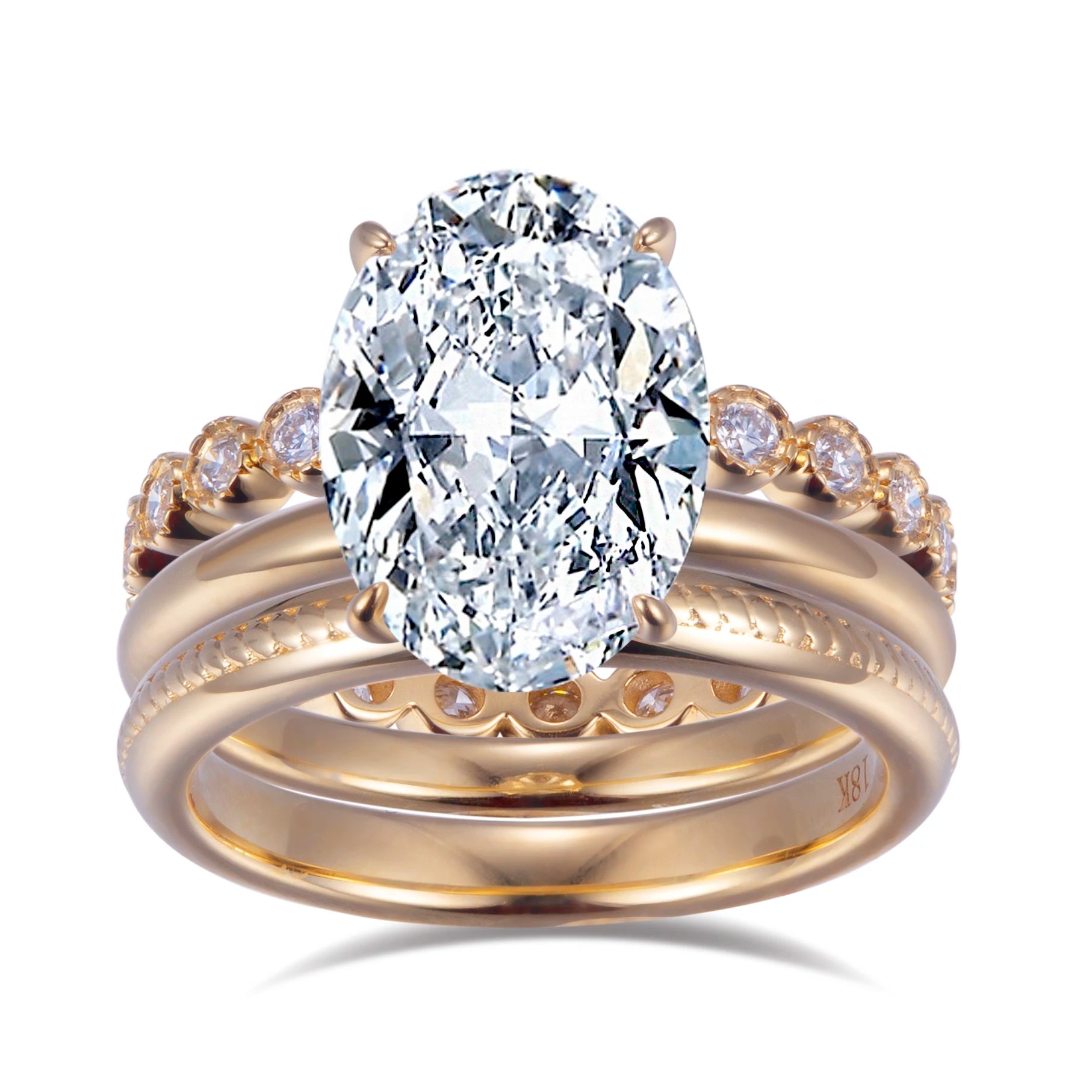 MS-629 18K Gold Oval Cut HPHT Lab Diamond Custom Ring Set
