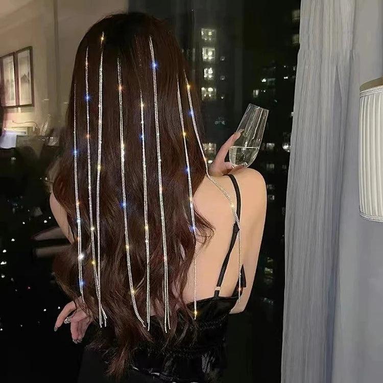 G1390 Elegant Accessory Hair Chains&tassel Chain Crystal Ponytail Wig Extension Rhinestone Tassel Hairband Hair Chain