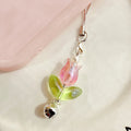 Handmade Tulip Flowers Phone Charm Women's Alloy Lanyard Strap Lovely Kawaii Keychain Pendant Jewelry