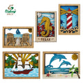 Custom Logo Laser Cut Printed Beach Ocean Scene Layered Wood Ornaments Painted Wood Craft Fridge Magnet
