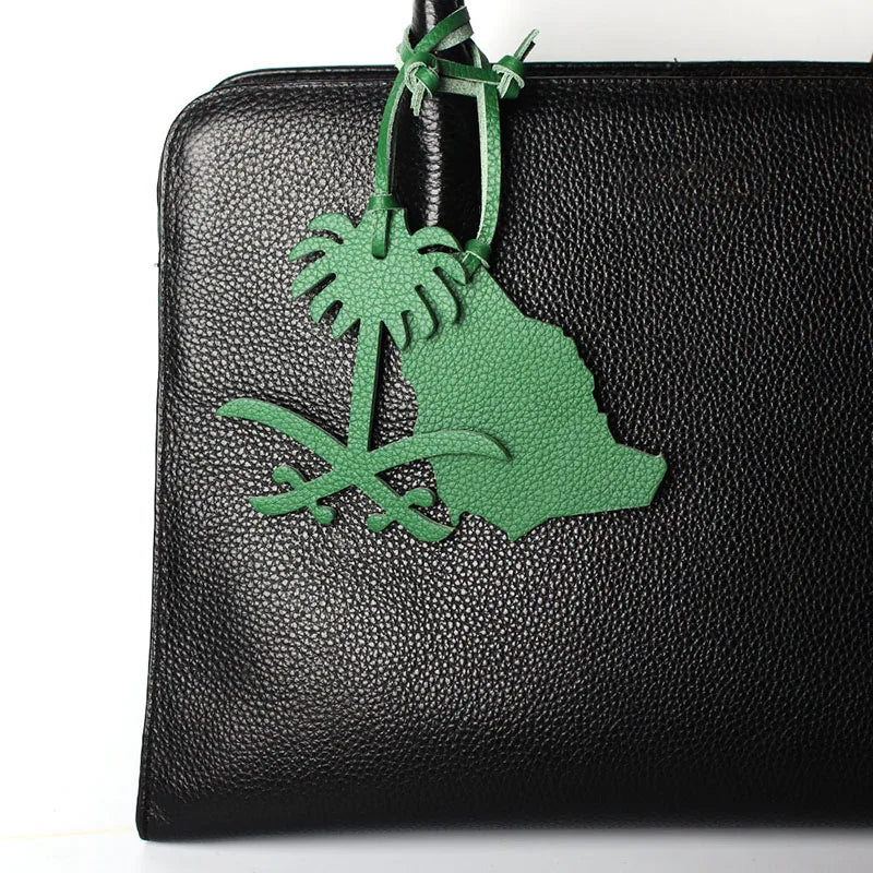 Wholesale Custom Made Natural Leather Keychain with Saudi Map Ladies Backpack Pendant Women Bag Charm with Custom Shape
