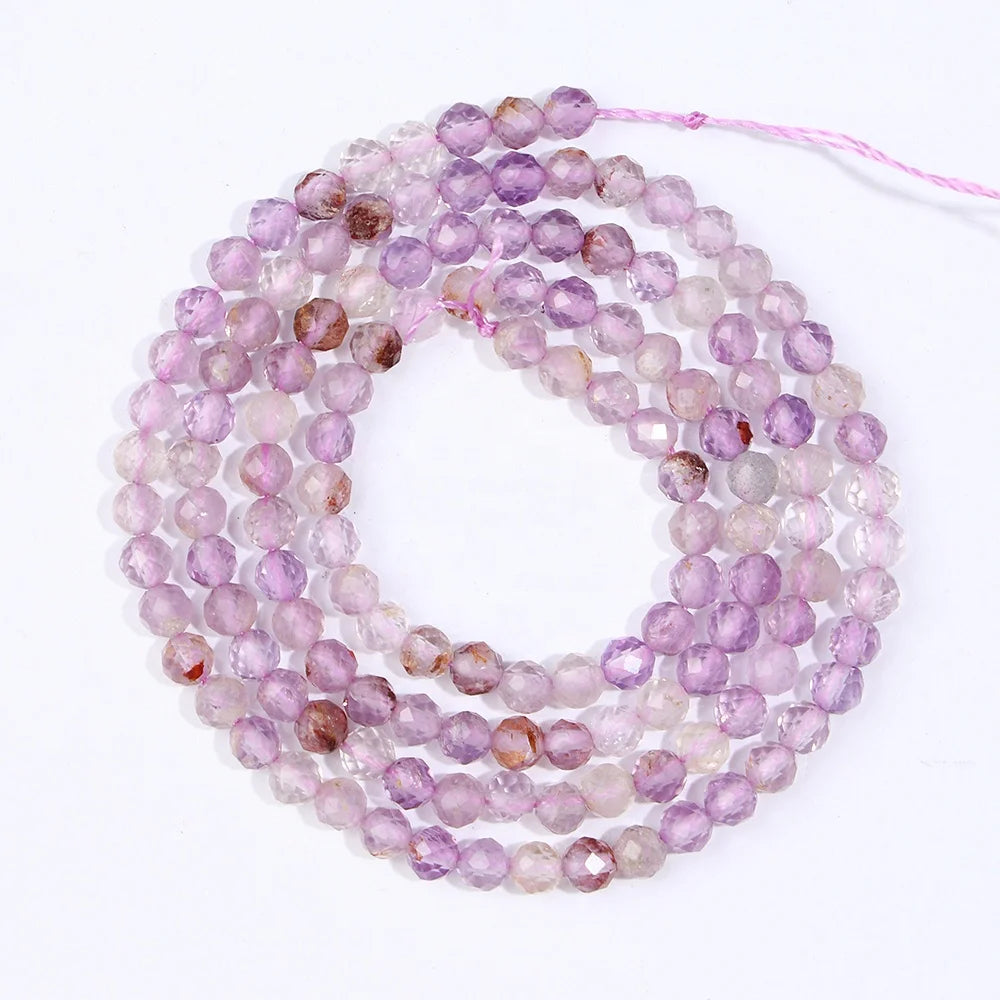 JSES A+ Natural Purple Phantom Quartz Crystal 2mm 3mm Faceted Beads for Jewelry Making Wholesale Stone and Crystal Beads