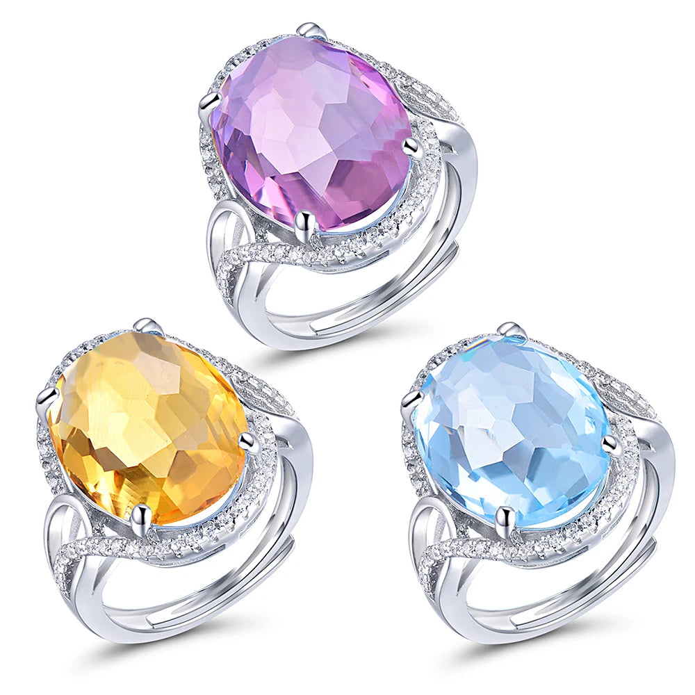 Sunstar New Arrival Sterling Silver 925 Topaz Gemstone Wedding Ring Rhodium Plated Prong Setting Women's Jewelry