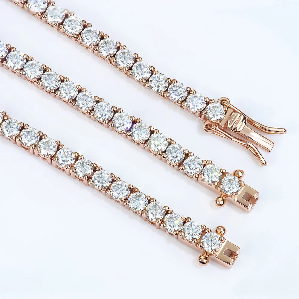 Elegant Jewelry 925 Silver Rose Gold Plated 3-6mm Round Shape DEF Mossanite Diamond Tennis Bracelet Fashion Jewelry for Wedding.