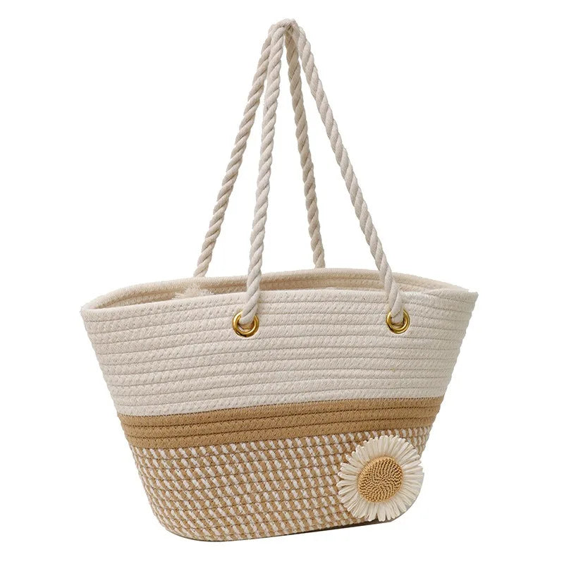 2024 Vintage Female All-In-One Woven Straw Tote Bag New Fashion Large Capacity Elegant Lace Bow Handle Elegant Shoulder Bag