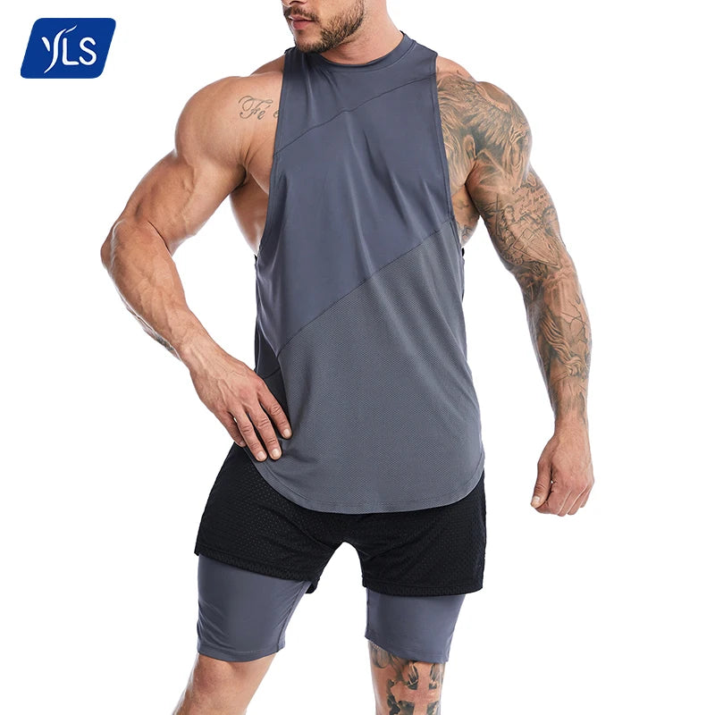YLS Wholesale Men Tank Tops Breathable Knitted Mesh Quick Dry Workout Stringer Singlets Fitness Gym Sports Apparel