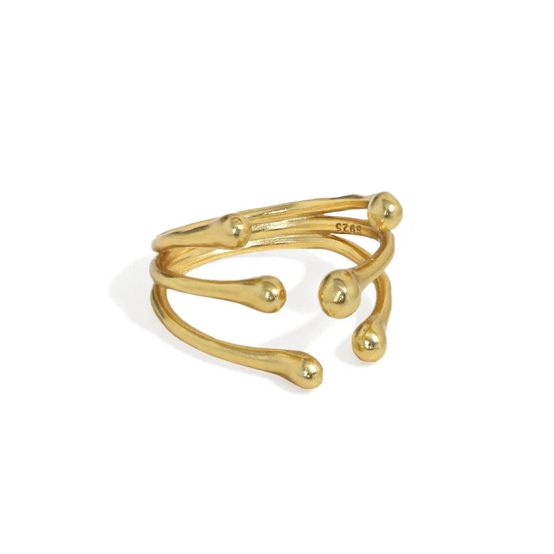 S925 Sterling Silver Open Ring Creative Multilayer Beads Open Adjustable Pinky Size Hand Ring Women Men Fashion Jewelry