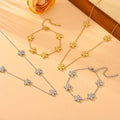 Summer Daisy Chain Gold Plated Jewelry Set Stainless Steel Waterproof Thin Chain Link Flower Choker Necklace Bracelet