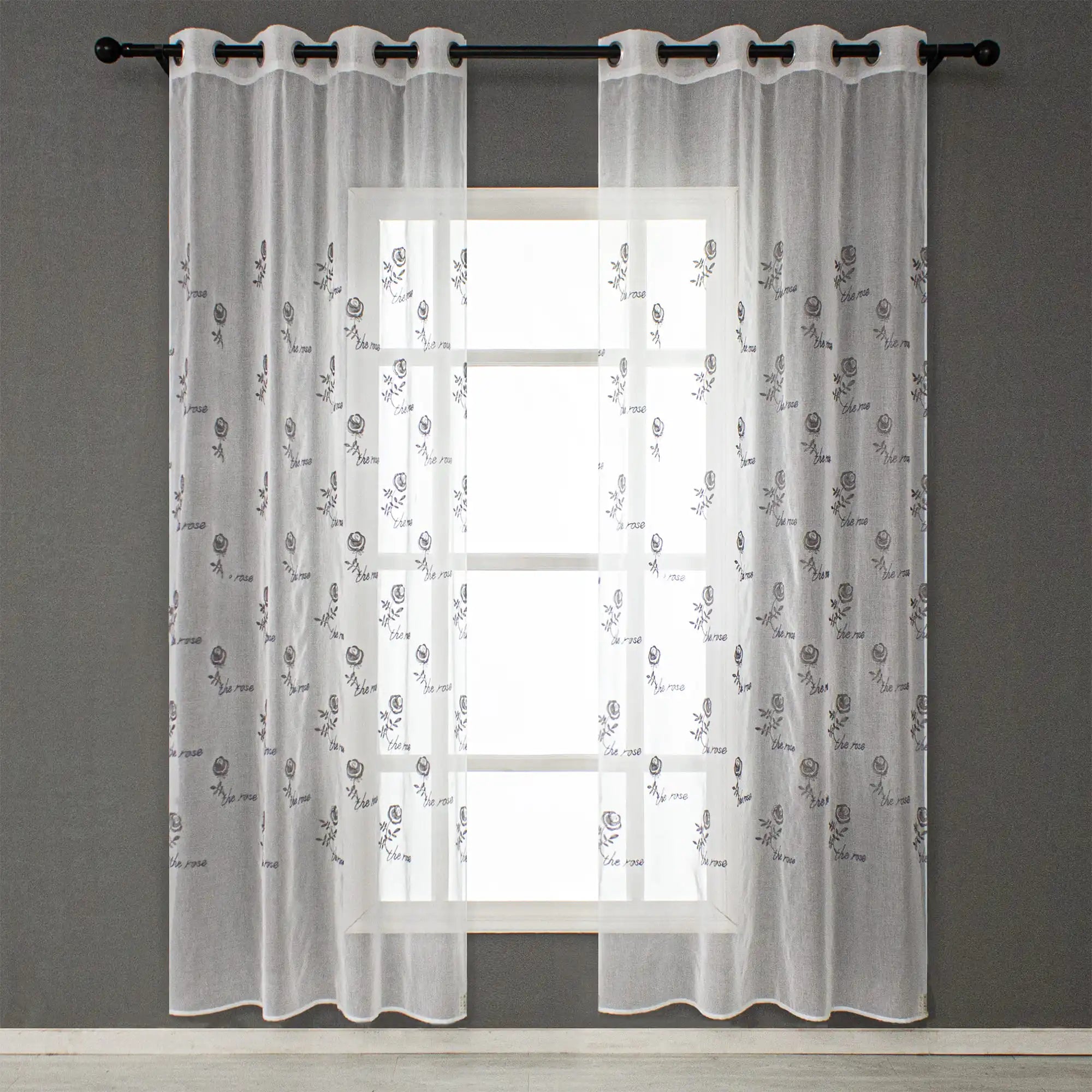 Custom Size Rose Floral Embroidery Sheer Window Curtains Embroidered Tulle Drapes for Living Room Home Use