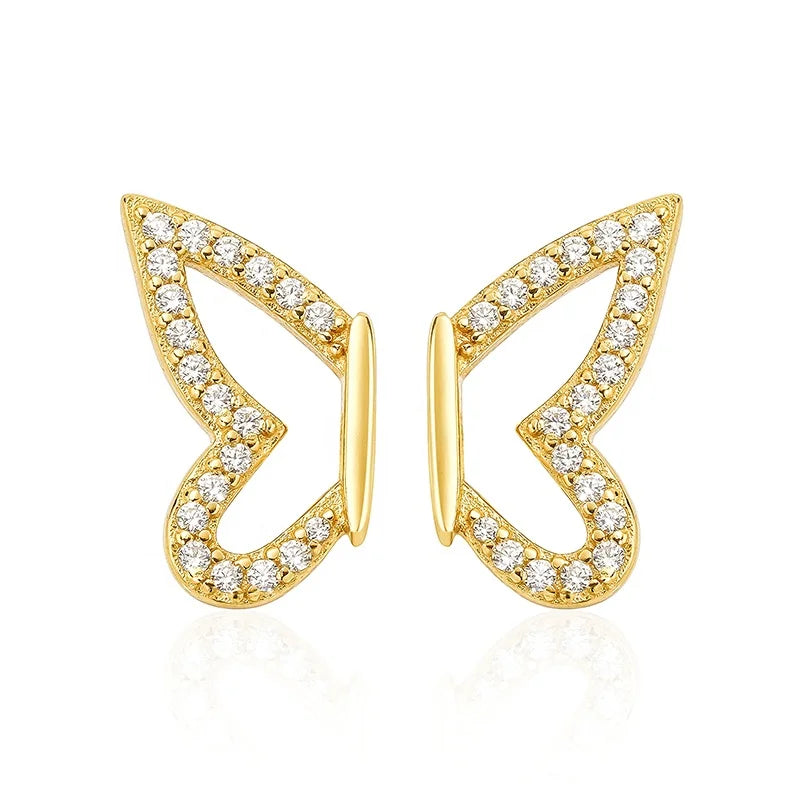 Gemnel Perfectly Sized for a Substantial Daytime 14k Gold and Diamond Pave Silver butterfly Wing Stud Earrings