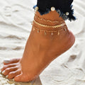 HOVANCI Fashion Anklets Foot Jewelry Gold Plated Three Multi-layer Chain Ankle Bracelet Beach 14k Gold Anklets for Women