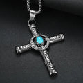 Fahion Minimalist Jewelry Necklaces Stainless Steel Turquoise Brown Tiger Eye Stone Cross Pendant Necklaces With Box Chain
