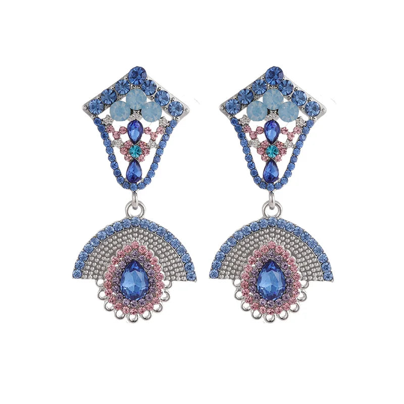 Exaggerated Silver Diamond Drop Earrings Women Rhinestone Geometric Large Statement Earrings 2023