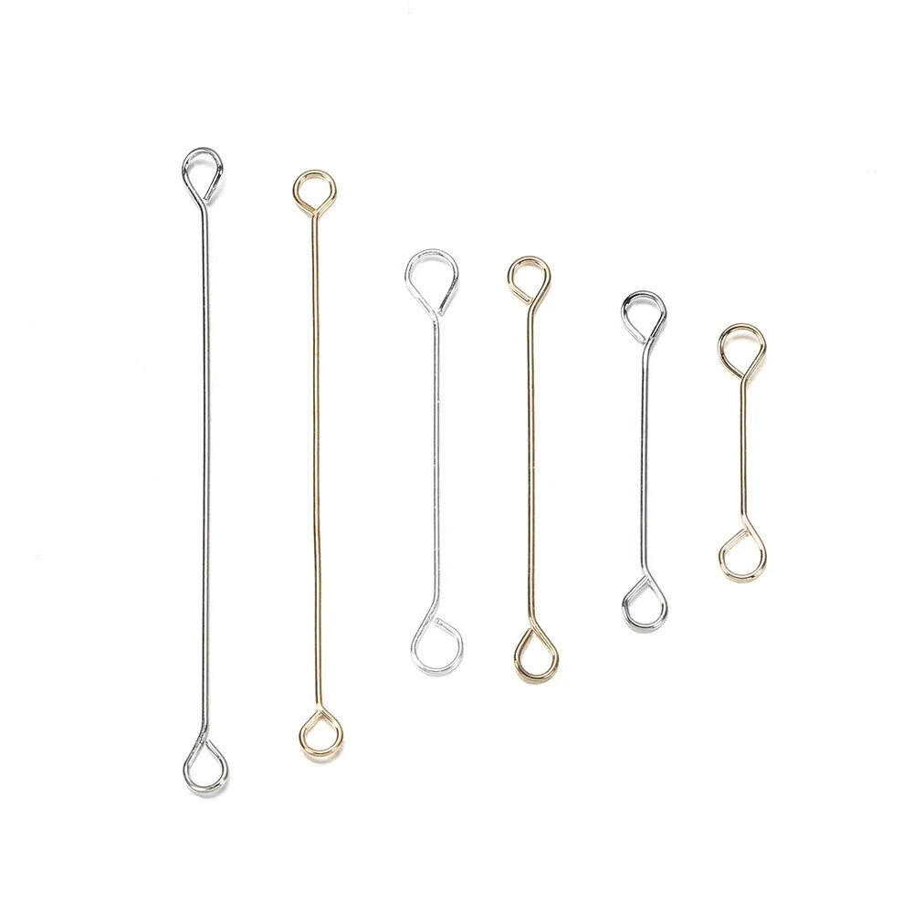 DIY JewelrMetal Steel Double Eye Pin Earrings Ear Connecting Rod for DIY Jewelry Pins Making Handcraft Supplies