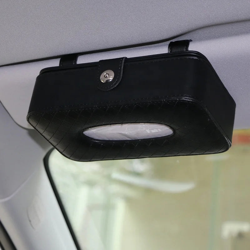 Anjuny Multifunctional PU Leather Car Tissue Box Holder Modern Classic Design for Car Sun Visor-Multiple Colors Customized Logo