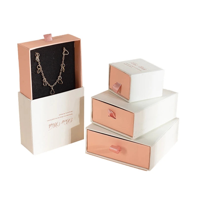 Tongxing Custom Logo Cardboard Jewelry Box Eco-Friendly Sliding Ribbon Drawer for Necklaces & Earrings Cosmetics Gift Packaging