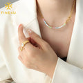 Latest Design Fashion Bohemian Jewelry Imitation Pearl  Opal Stone Colored Stainless Steel Summer Bead Necklace