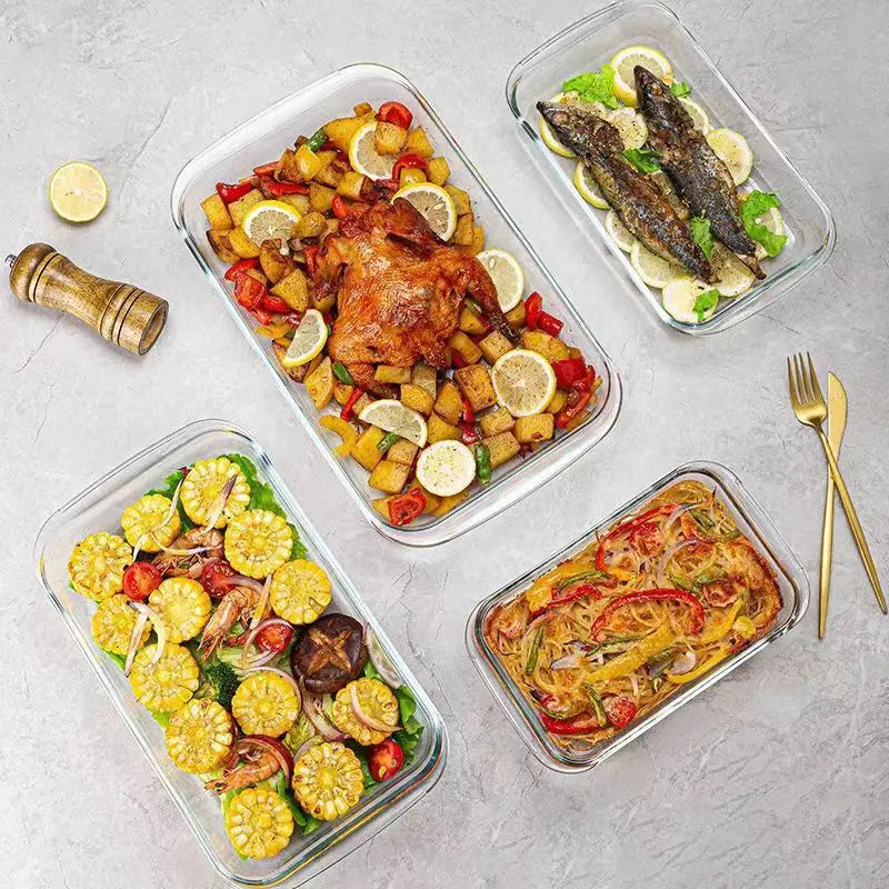 Eco Friendly Household Multiple Uses Heat Resistant Rectangular High Borosilicate Glass Baking Tray Pizza Pan Pie Dish