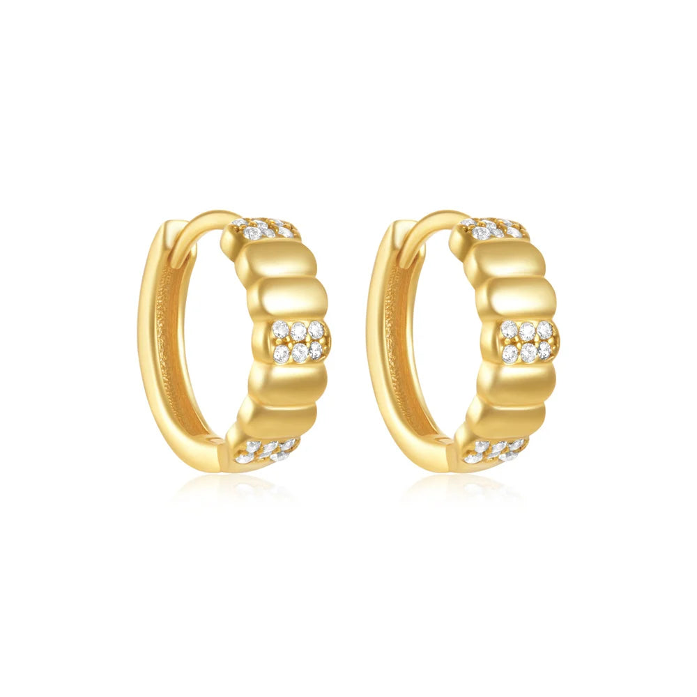 Wholesale Zircon Women 925 Sterling Silver Earrings Geometric Surface 18k Gold Plated Hoop Earrings Jewelry for Women