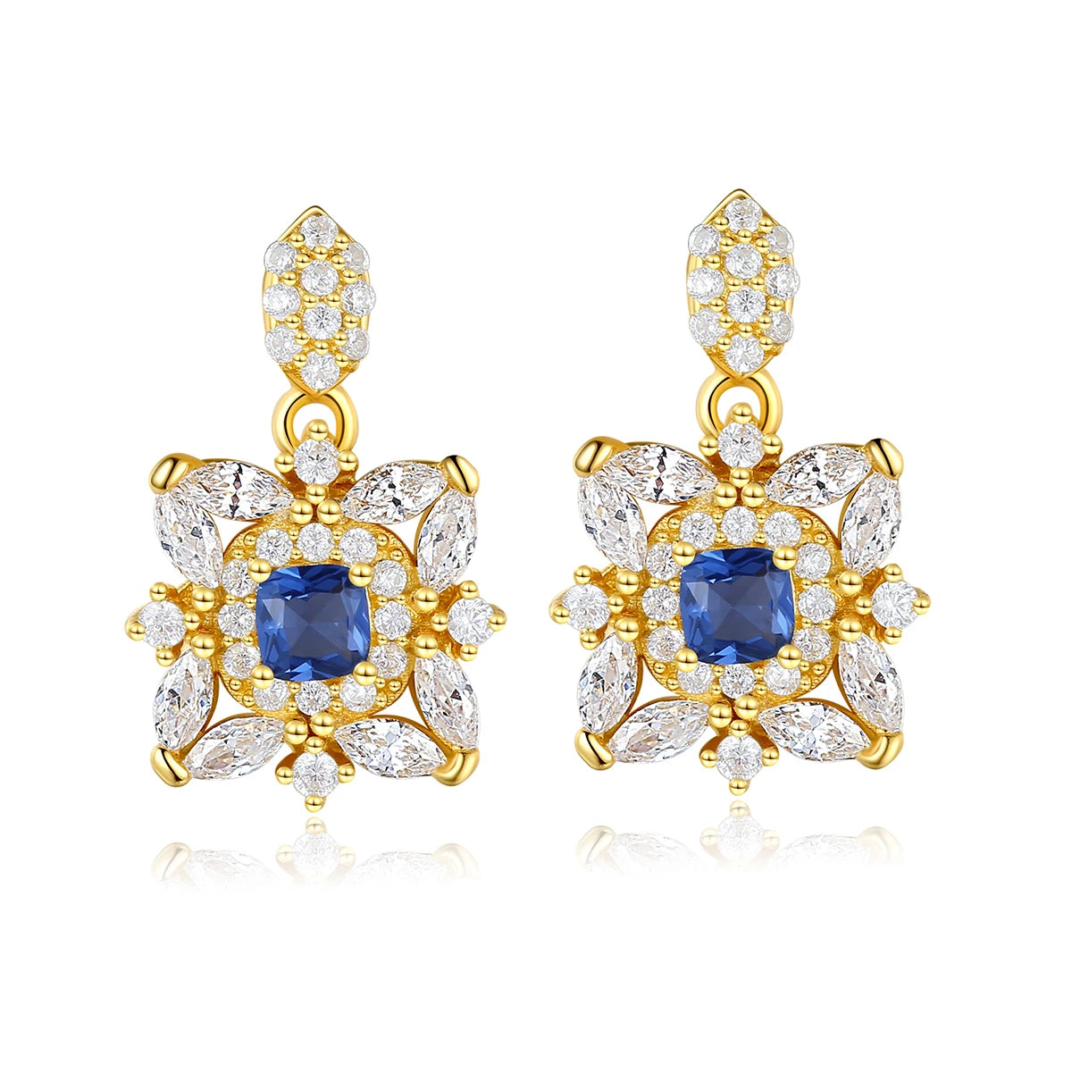 Vintage Flower Blue Gemstone Drop Earring for Women Real 925 Sterling Silver Designer Earrings Popular Brands Fine Jewelry