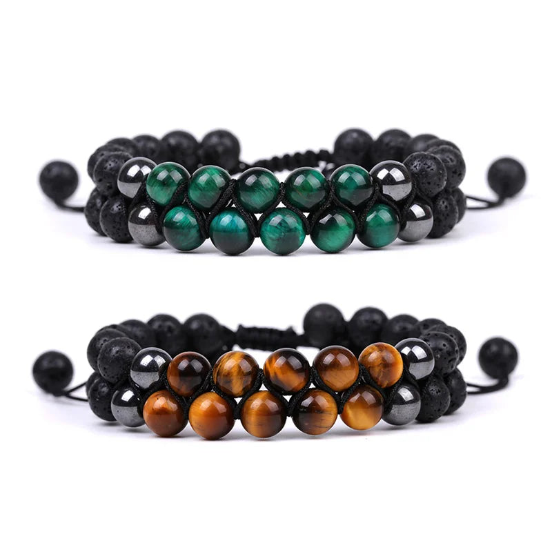 New Design Mix Color Natural Stone Double Layer Braided Wrap Handmade Gemstone Beaded Macrame Bracelet Women Men
