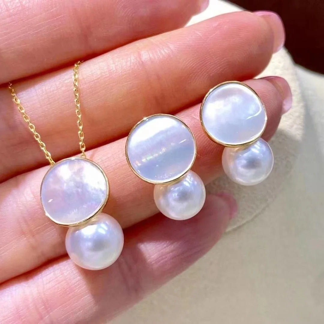 JW040 9-10mm  DIY Natural Real Freshwater Pearl Set Charm  Accessories 925 Sterling Silver  Gold Plated Jewelry Set for Women