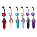 New Design Hexagonal Prisms Crystal Natural Stone Belly Button Rings Water Proof Hanging Dragon Claw Navel Rings