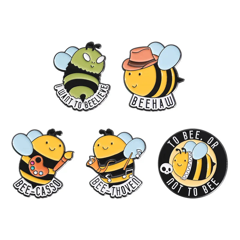 Cute Bee English Letter Soft Enamel Pins Cartoon Animal Bee Lapel Badge Metal Brooches Jewelry Pin for Backpack Clothes