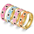 OEM Anillos De Acero Inoxidable Al Mayor Gold Plated New Pink Blue Enamel Stainless Steel Eyes Rings