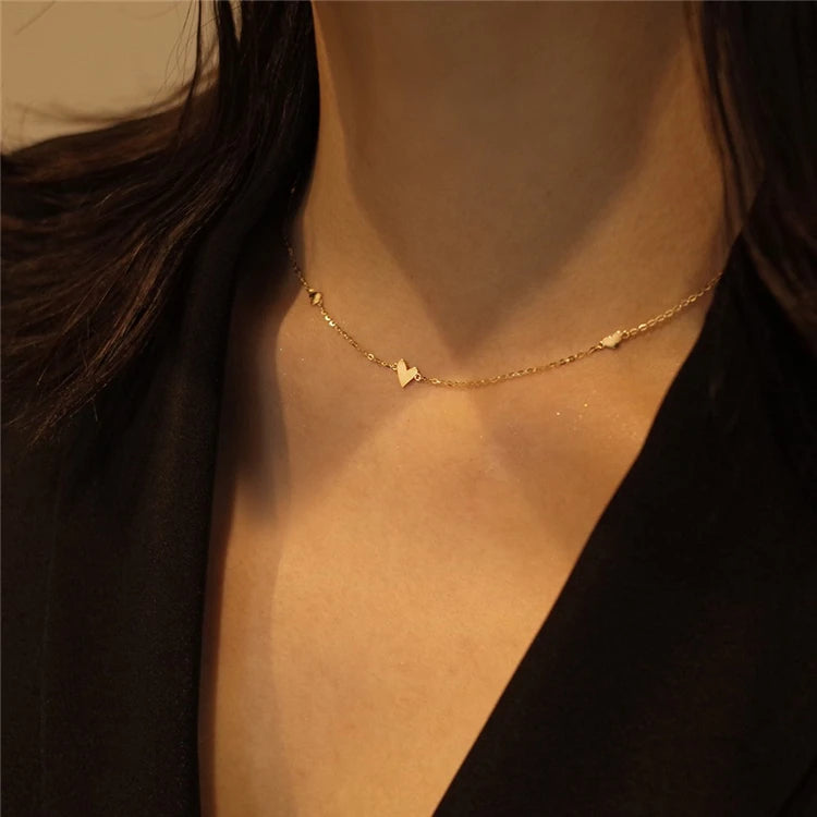 2026 Gold Plating 925 Silver Heart Charm Minimalist Choker Necklace