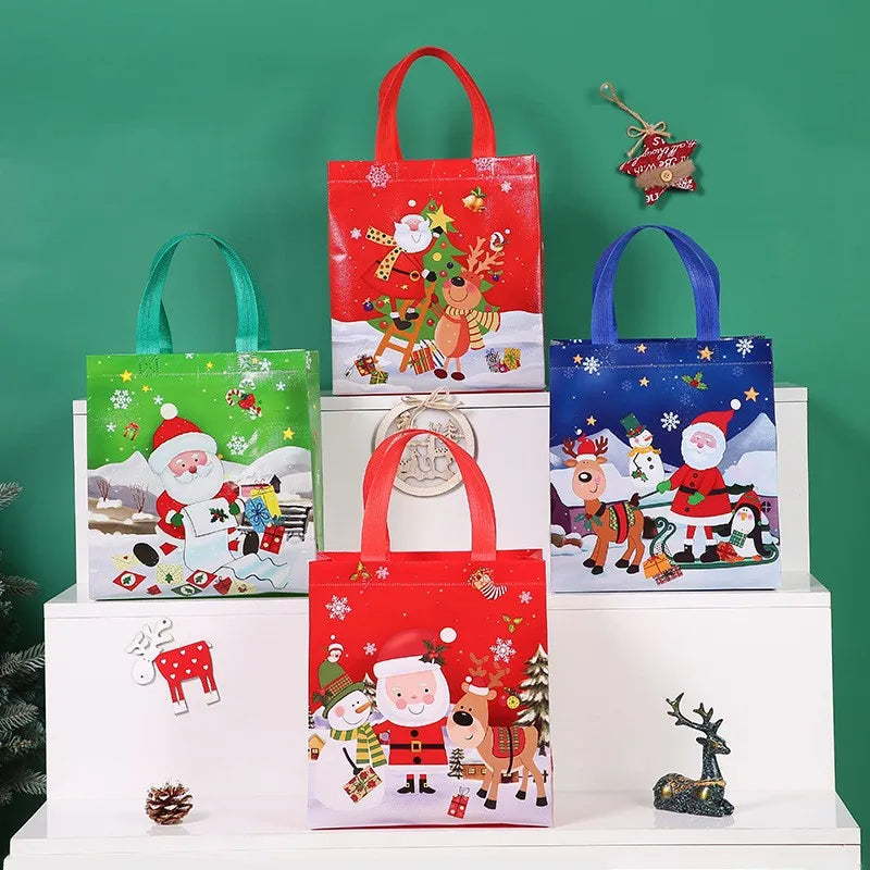 Medium-sized Christmas Printed Gift Packaging Bags Non-woven Laminated Three-dimensional Handbags