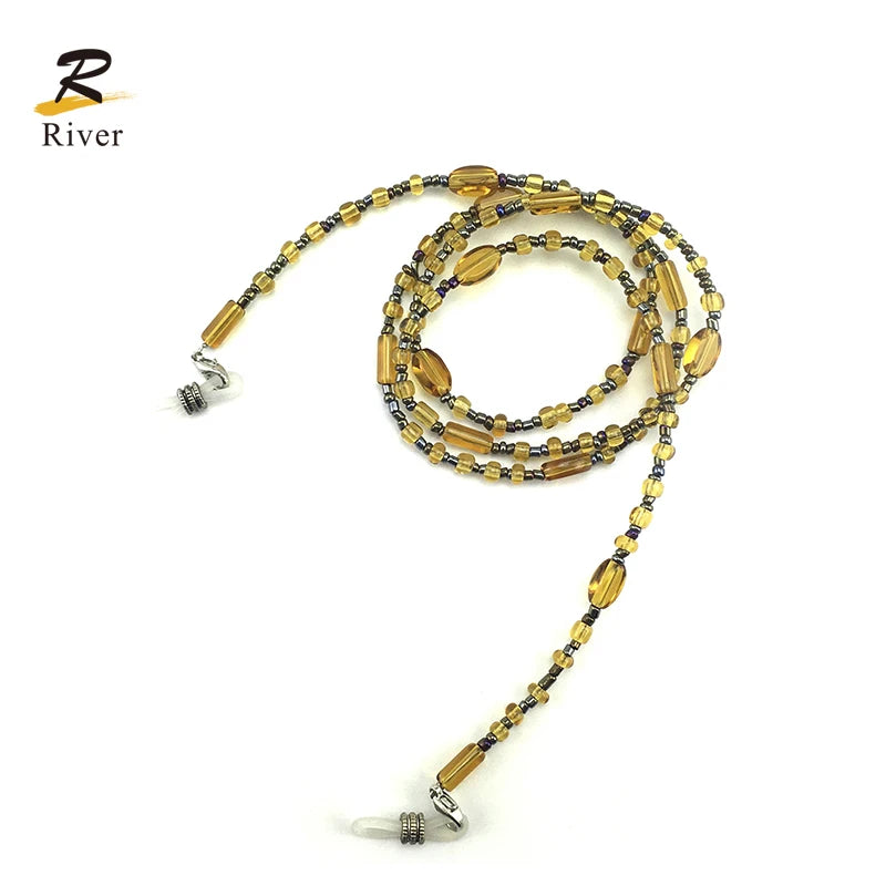 Eyewear Acrylic Beaded Mens Black Eye Glass Rice Beads Glasses Holder Chain