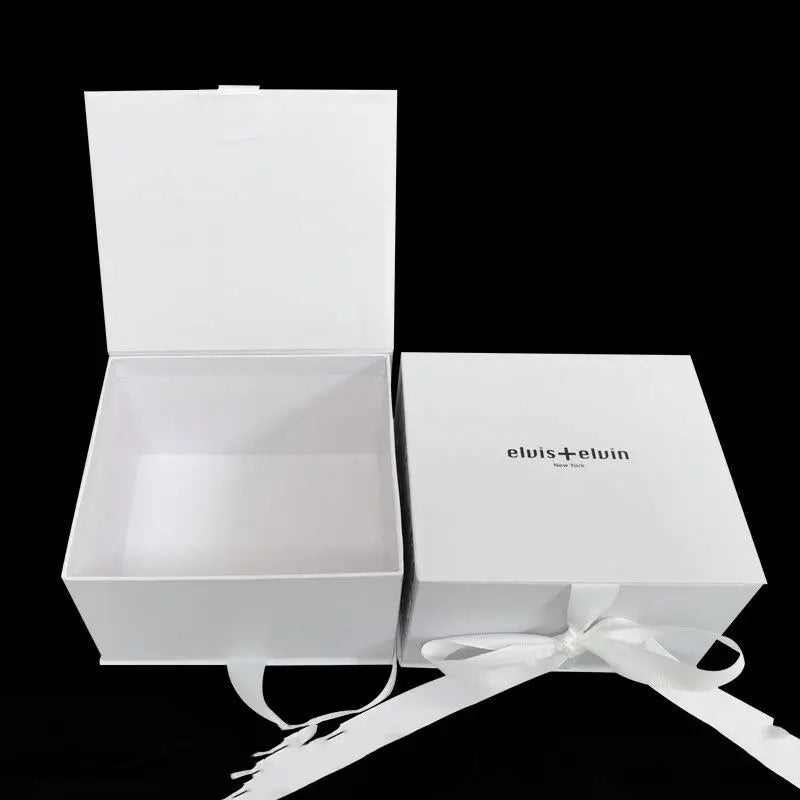 Custom Logo Luxury Foldable Recycled Materials White Cardboard Gift Packaging Paper Box with Ribbon for Candle and Photo Frame