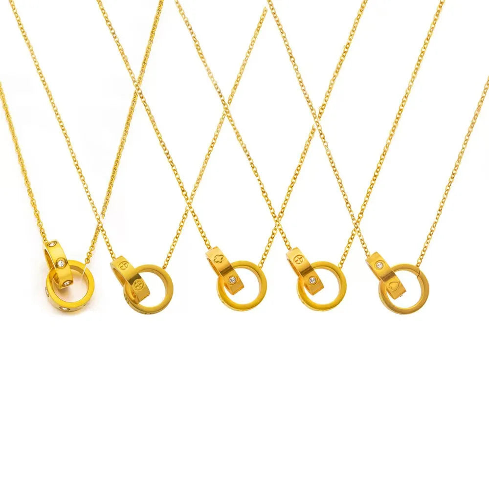 Trendy 18K Gold-Plated Stainless Steel Women's Fashion Jewelry Necklace Brand Designer Flower-Shaped Zircon Pendant Collar Gift