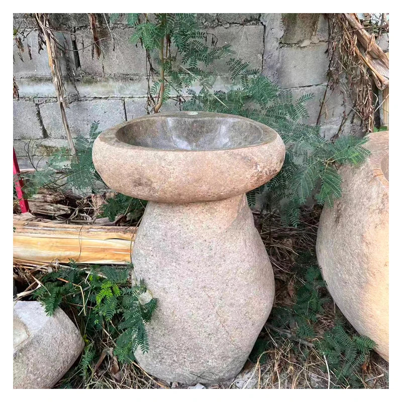 Stone Pedestal Sink Cobble Stone Lavatory Vintage Washing Bowl River Stone Basin Outdoor Farmhouse Vanities Bathroom Vanity
