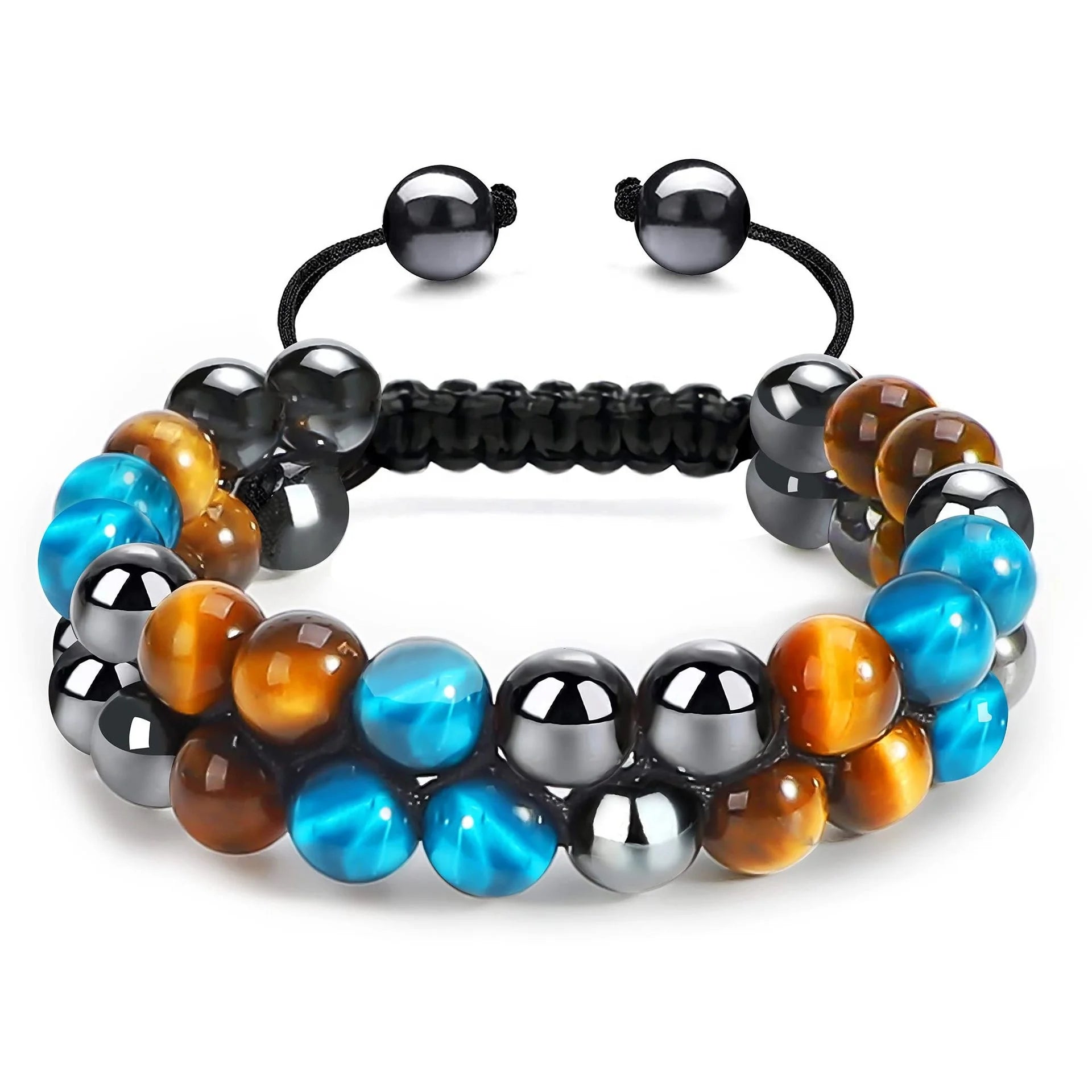 New Design Natural Stone Bracelet Bohemian Tiger Eye Stone Beaded Two Layers Braided Rope Beads Bracelet