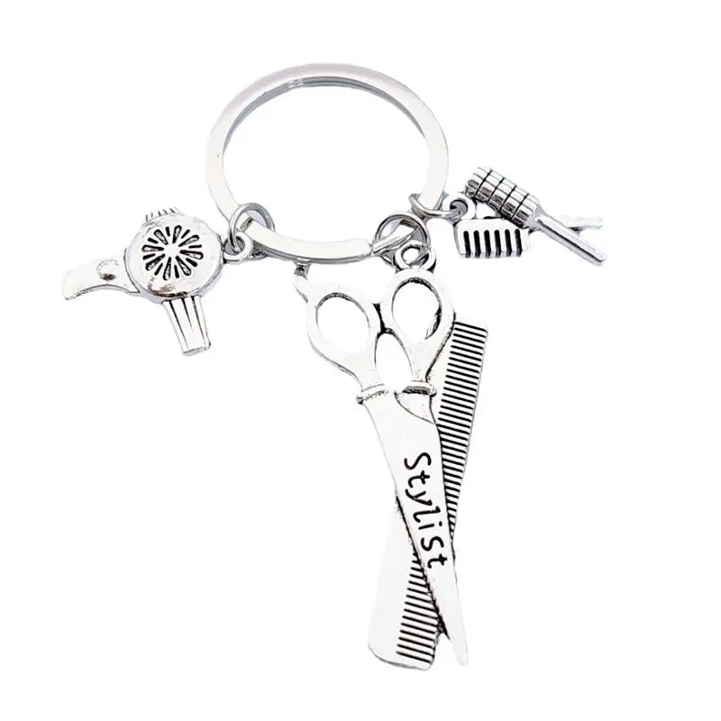 Promotion  Stylist Scissors Hair Dryer Comb Hairdresser  3D Key Chain Creative Hairdresser Key Chain