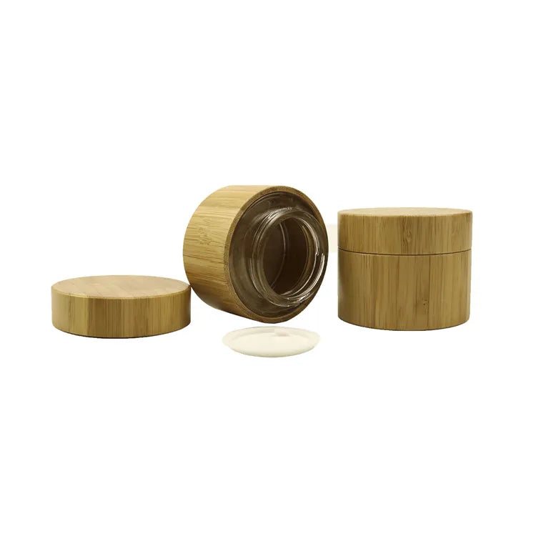 Ready to Ship 50g 50ml  Bamboo Shell Cream Jar with Glass Inner Bamboo Cream Bottle/Cosmetic Jar