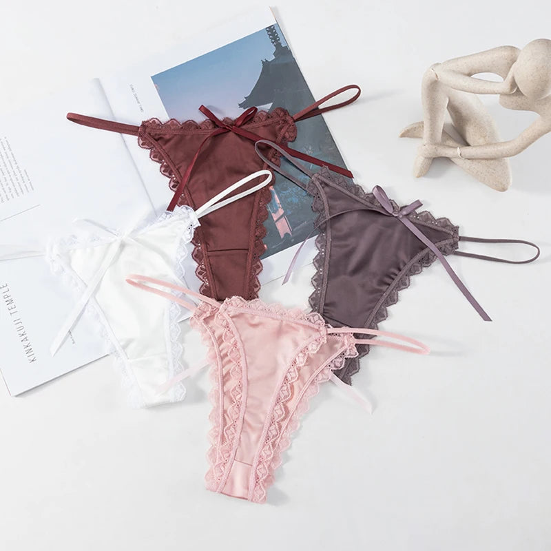 Sexy Thong Panties Women's Low Waist Lace Light Soft t Pants Women's Seamless Thin Temptation Briefs Women