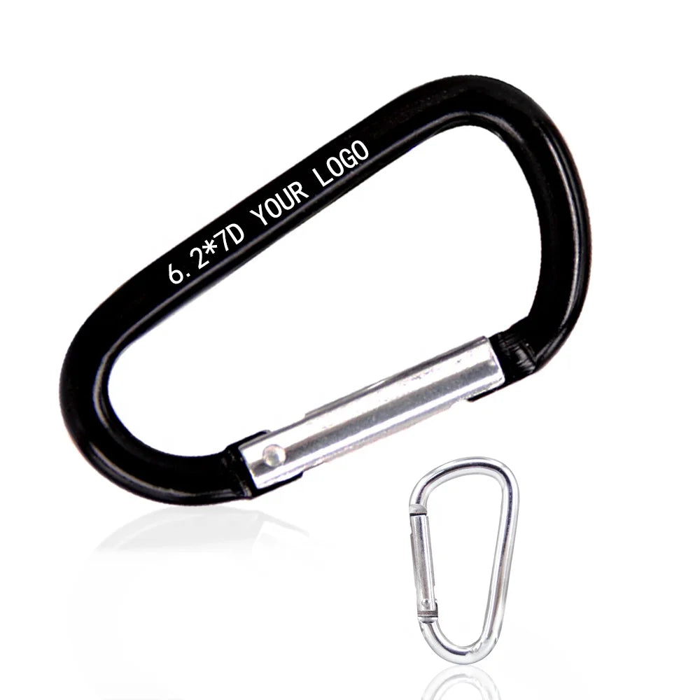 Baichaoli 6.2*7 D Shaped Aluminum Alloy Silver/Black Custom Logo Key Chain Clip Snap Carabiner for Heavy Industry Mining