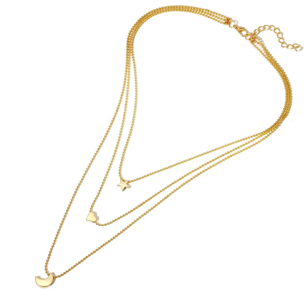 Dainty Moon Pendant Gold Plated Multi Layer Necklace for Girl Fahion Layered Jewelry Necklaces for Female Women