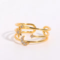 New Gold Plated Three Layer Ring Elegant Open Crescent Star Celestial Ring Cluster Ring for Women Girls Jewelry Gifts