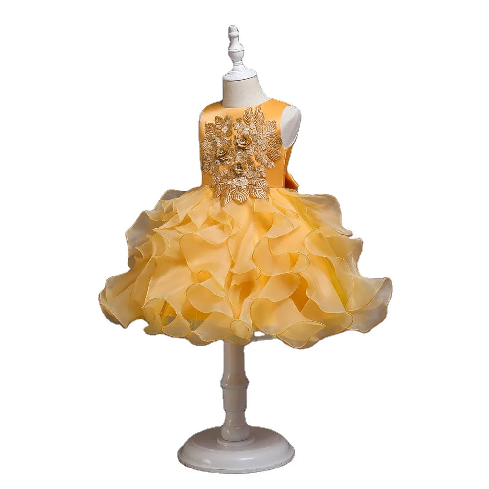 Elegant Blue Tutu Dresses for Girls Party Wear Children Evening Dress for Girl 8 Years Old Fluffy Flower Kids Wedding Gown